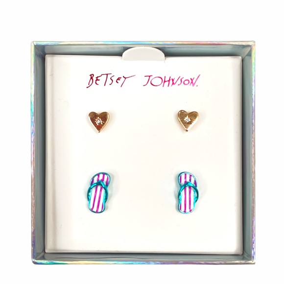 Betsey Johnson Flip Flops & Heart Earrings,White - Picture 1 of 5